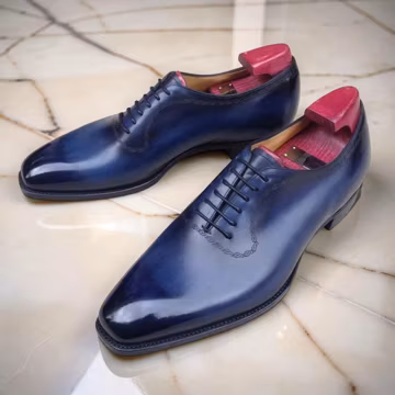 New Men's Handmade Blue Color Leather Oxford Whole-Cut Lace Up Formal Shoes Men
