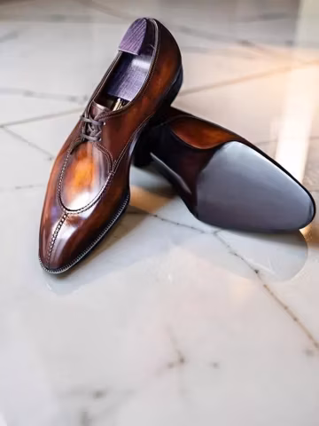 Men's Tailor Made Real Brown Leather Derby Formal Dress Shoes For Men's Wedding