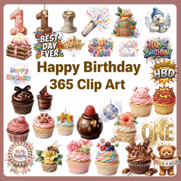 Happy Birthday Clipart Mega Bundle, Party Graphics, Age Numbers, Cakes (Commercial Use)