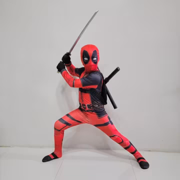 Kids Red & Black Deadpool Superhero Costume | Jumpsuit with Mask and Swords