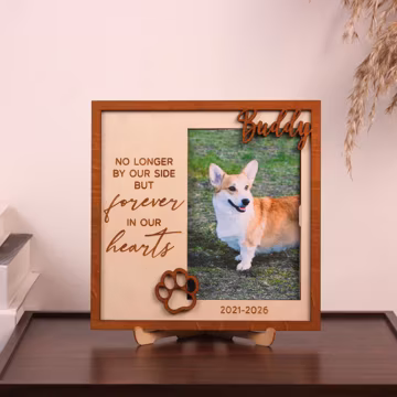 Personalized Dog Cat Memorial Frame, Custom Pet Loss Sympathy Gift, Layered Wood Remembrance Sign, Forever in Our Hearts Paw Print Plaque