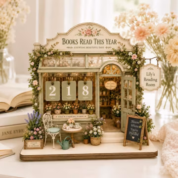 Personalized Floral Reading Tracker, Greenhouse Book Nook Sign, Cottagecore Library Decor