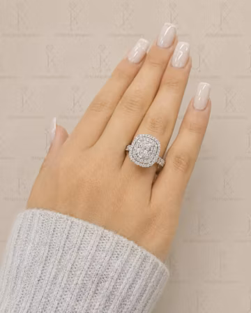 3.00Ct Round Shape White Diamond Cluster Women's Engagement Ring, 925 Sterling Silver