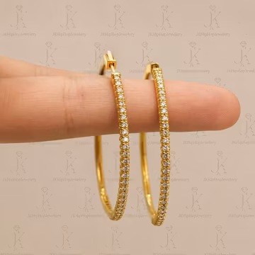 2Ct Round Simulated Diamonds Hoop Earrings, 14K Yellow Gold Sterling Silver