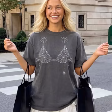 Spider Web Bikini Top Shirt, Halloween Costume Spooky Goth Tee, Lazy Halloween Costume Gift For Her, Spiderweb Graphic Tee Gift