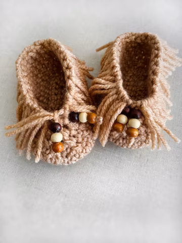 Crochet Baby Moccasins: Fringe Booties with Beads, Soft Acrylic