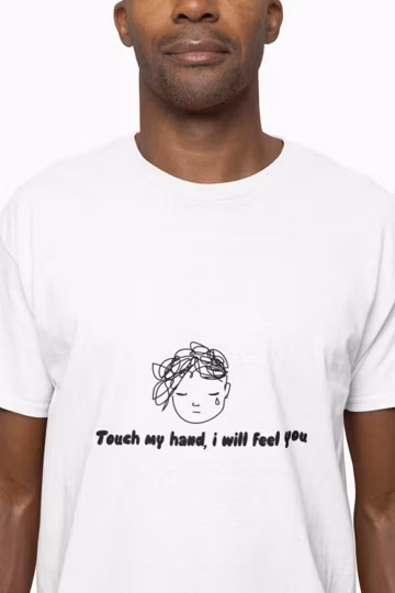 Unisex Sketch Face 'Touch My Hand I Will Feel You' Tee | Minimal Illustration T-Shirt