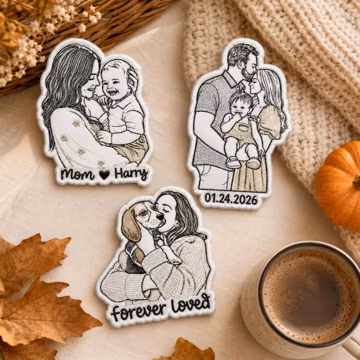 Custom Family Portrait Embroidered Patch, Personalized Photo Iron On Badge, Mom Child Pet Memory Backpack Clothing Label
