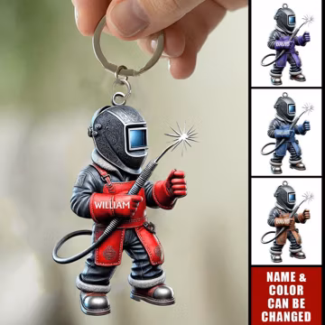 Custom Welder Acrylic Keychain, Personalized Welding Name Keyring, Tradesman Gift For Him, Blue Collar Bag Charm, Fathers Day Dad Gift