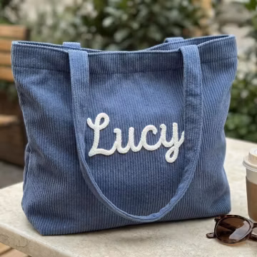 Personalized Corduroy Tote Bag, Custom Embroidered Name Shoulder Bag, Large 17” Everyday Shopper, Gift for Her
