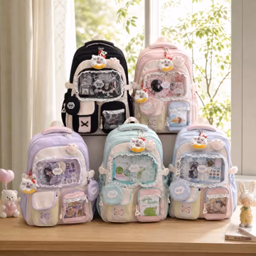 Kawaii Ita Backpack Anime Pin Display Bag Lace Window Backpack Pastel School Bag for Badges Photocards Plush Gift