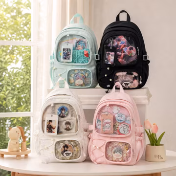 Kawaii Ita Bag Backpack Anime Pin Display Backpack Clear Window Bag for Badges Photocards Plush Double Shoulder Bag