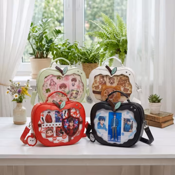 Cute Red Apple Ita Bag, PU Leather Backpack, Clear Window Enamel Pin Bag, Anime Cosplay Gift for Girls
