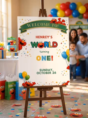 elmo birthday welcome sign, kids party, Editable Cartoon Party Template, editable canva template digital download