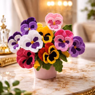 Crochet Pansy Flower Plant Pattern, Handmade Home Decor (PDF Download)