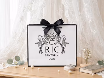 Custom Couple Initials Wedding Year Ribbon Gift Bag, Satin Bow Paper Wedding Favor Bag, Guest Thank You Souvenir