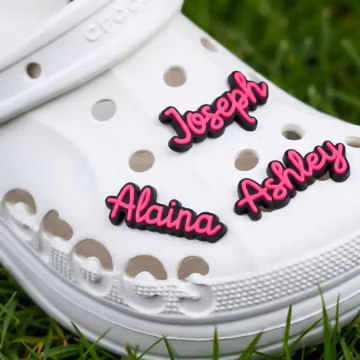 5Pcs Custom Name Croc Charms, Kawaii Cat Bow Font, Personalized Shoe Charms Set, Cute Pink Letter Charms, Gift for Kids, Birthday Gift