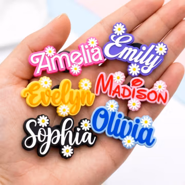 Custom Name Shoe Charms 5 Pcs Set | Personalized Daisy Flower Clogs Pins | PVC Custom Text Charms for Women Girls | Cute Shoe Accessories