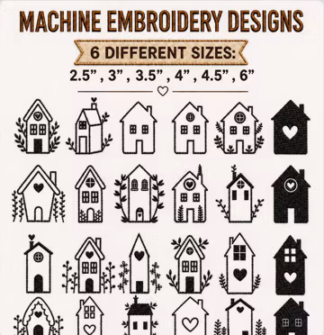 25 Little House Embroidery Design , Cute Cottage Home Pattern , Rustic Cabin Machine Embroidery Files , Home Sweet Home , PES DST JEF VP3