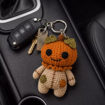 Pumpkin Scarecrow Crochet Keychain, Halloween Amigurumi Doll Bag Charm, Cute Fall Accessory, Spooky Season Handmade Gift
