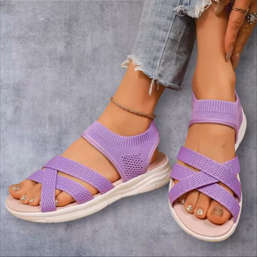 Women's Knit Criss-Cross Sandals, Breathable Open Toe Slip-On Footwear