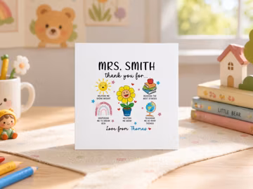 Personalized Teacher Appreciation Card, Teacher Thank You Card, End of School Year Gift for Teacher, Custom Best Teacher Greeting Card