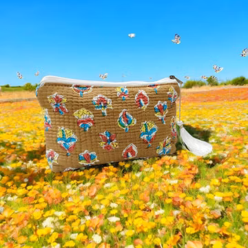 Handmade Quilted Zipper Pouch | Flower Print Cosmetic Bag | Coin Purse | Cute Travel Pouch