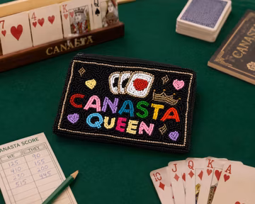 Colorful Canasta Queen Hand Beaded Coin Purse | Canasta Game Lover Pouch