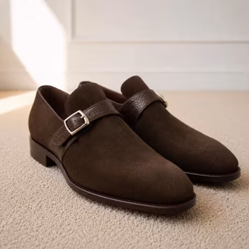 Brown Suede Monk Strap Loafers Mens Slip On Dress Shoes Buckle Loafers