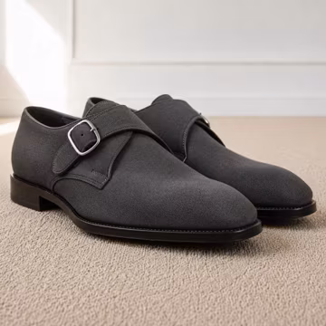 Gray Suede Monk Strap Shoes Mens Dress Shoes Single Buckle Formal Shoes
