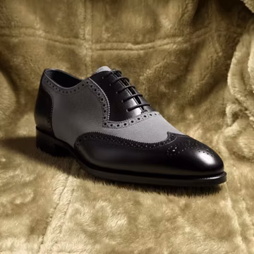 Bespoke Handmade Black Gray Spectator Brogue Oxford Shoes Mens Leather Vintage Dress Shoes