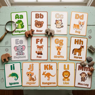 Animal Alphabet Flashcards, Printable ABC Animal Cards, Preschool Learning, Toddler Activity PDF