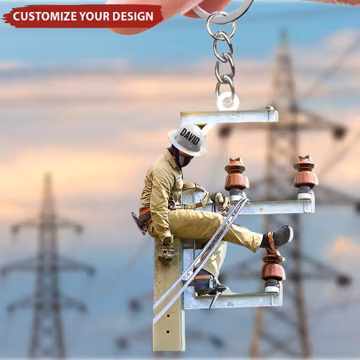 Personalized Lineman Acrylic Keychain, Powerline Technician Keyring