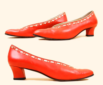 Vintage 80s Cherry Red Leather Pumps: Italian Gold Heel Shoes US 9.5 Narrow