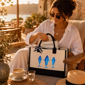 Coastal Nautical Tote Bag, Beach Accessories, Ocean Lover Gift, Marine Life Tote, Seaside Bag, Coastal Chic Tote