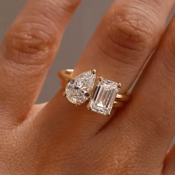 4 Carat Toi et Moi Emerald & Pear Lab Grown Diamond Ring 14k White Gold