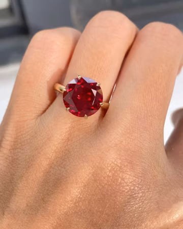 Round Vivid Red Ruby Solitaire Engagement Ring, 8mm Lab-Grown Gemstone