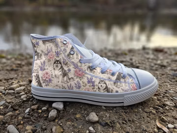 Alaskan Malamute Dog Print Converse Style Shoes, Arctic Snow Canvas Sneakers for Pet Lovers, Unique Animal Footwear Gift
