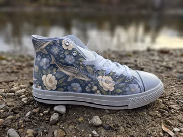 Sturgeon Fish Print Converse Style Shoes | Aquatic Marine Wildlife Canvas Sneakers | Nature Lover Gift