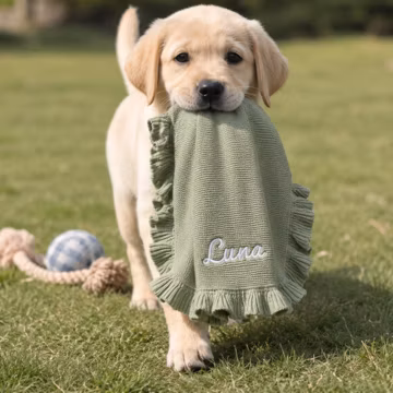 Personalized Pet Blanket, Custom Dog Name, Ruffle Knit Throw