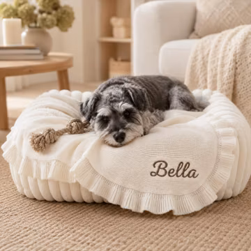 Personalized Pet Blanket, Custom Dog Name Blanket, Ruffle Knit Pet Throw, Handmade Pet Lover Gift