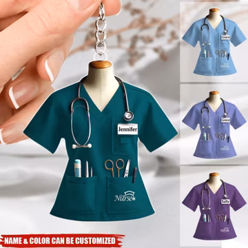 Personalized Nurse Uniform Custom Name Keychain, RN LPN Nursing Student Gift, Healthcare Hero Appreciation Gift, Nurse Profession Keyring