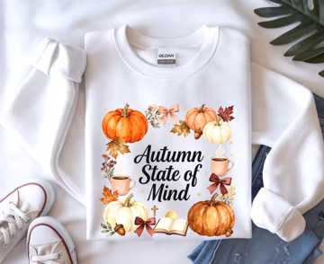 Christian Autumn State of Mind PNG, Faith Fall Shirt Design, Pumpkin Coffee Sublimation