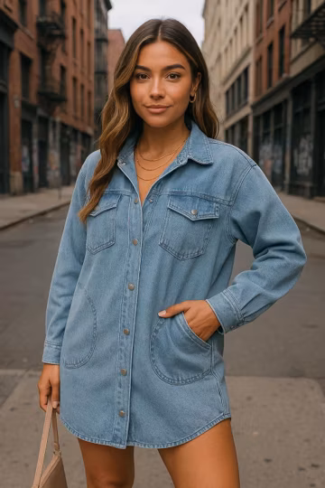 Women’s Long Sleeve Denim Jacket • Casual Lapel Jean Coat with Pockets • Single-Breasted Autumn Outerwear