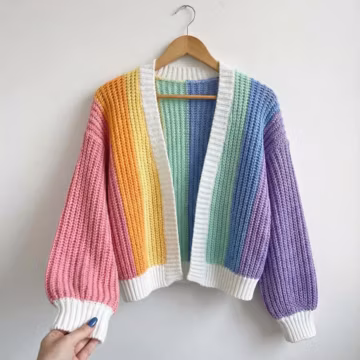 Colorful Crochet Cardigan PDF Pattern, Striped Pullover Jacket Tutorial, Beginner Knit-Look Guide, Instant Digital Download DIY