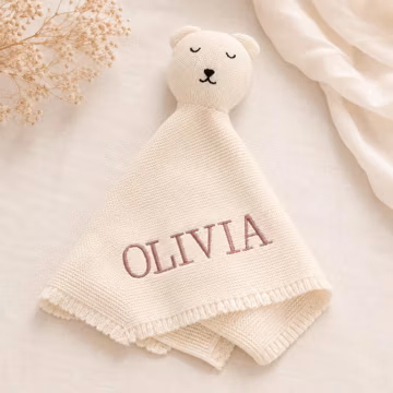 Personalized Security Blanket, Cotton Baby Lovey with Name, Newborn Baby Gift, Baby Shower Gift, Knitted Bear Comforter, Custom Baby Gift