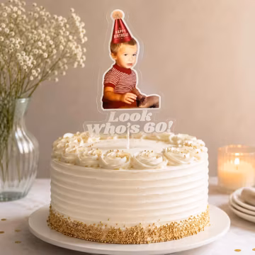 Personalized Photo Cake Topper, Custom Acrylic Milestone Birthday Decoration
