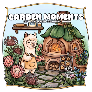 Garden Moments Printable Coloring Book | Bold & Easy Cottagecore| Cute Cozy Woodland Animal Garden PDF PNG| Instant Download Art