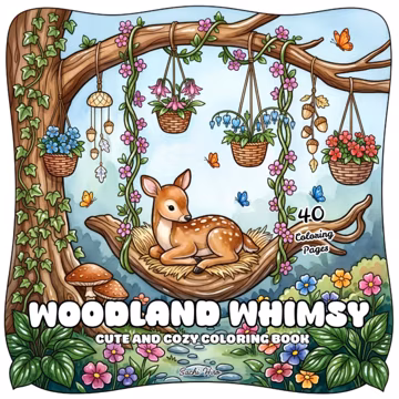 Woodland Whimsy Coloring Pages Cozy Forest Animal Printable Book Cute Cottagecore Coloring Sheets Digital Download PDF PNG Bold and Easy