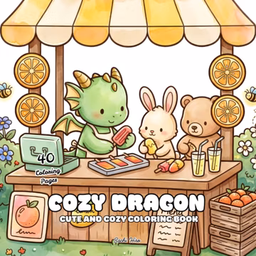 Cozy Dragon Coloring Book Pages Kawaii Baby Dragon Printable PDF Cute Dragon, Bunny, Bear Friends Bold & Easy Instant Digital Download PNG